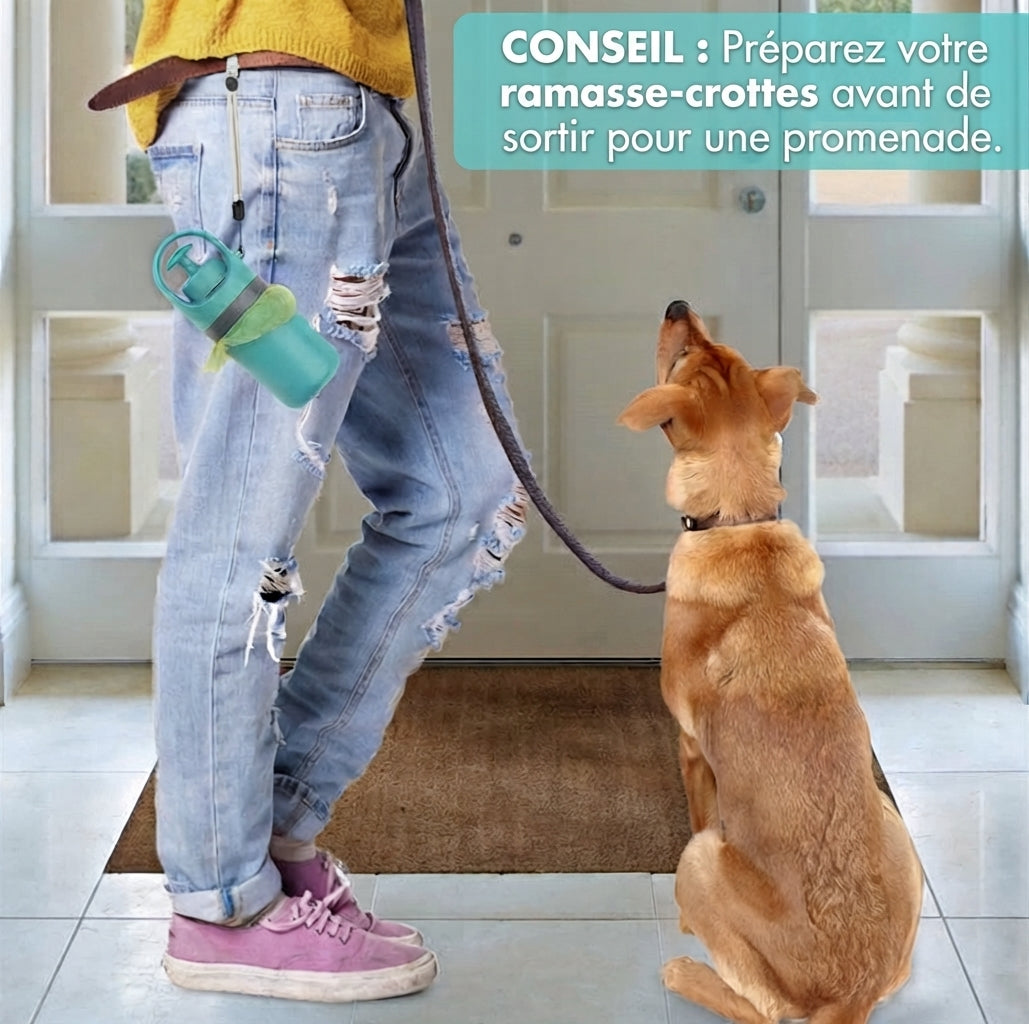 Ramasse-crottes portable pour chien avec sac à déjection