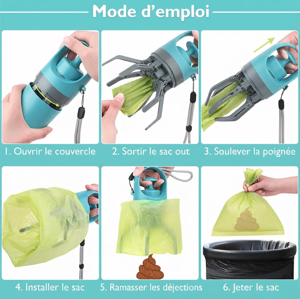 Ramasse-crottes portable pour chien avec sac à déjection